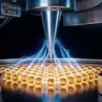 Imprimante 3D déposant des micro-sphères dorées brillantes