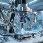 Microscope Q-SCOPE V52 avec bras robotisés dans un laboratoire moderne