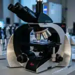 Microscope professionnel Leica sur paillasse de laboratoire