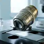 Objectif Zeiss APO 40x sur platine de microscope optique
