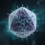 Illustration scientifique d'un virus avec protéines de surface