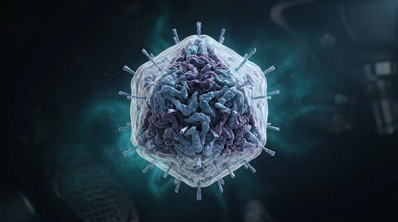 Illustration scientifique d'un virus avec protéines de surface